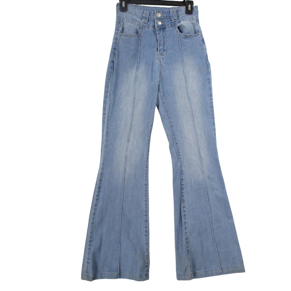 Forever 21 Womens High Waist Flare Jeans Light Wash Front Seam Denim 23‎